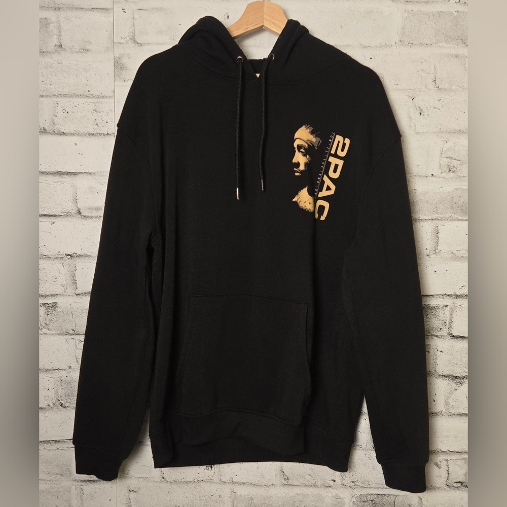 2PAC Graphic Hoodie XL Black Tupac Shakur Rap Hip Hop Pullover Sweatshirt